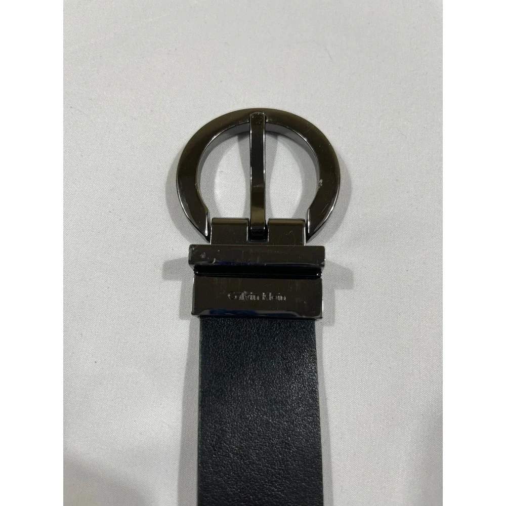 Calvin Klein Leather Belt Women Black Round Gunmetal Buckle 635153